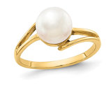 14K Yellow Gold 7.5mm Freshwater Cultured White Pearl Ring